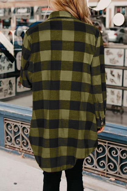 Turn-down Collar Plaid Shirt Coat - L & M Kee, LLC