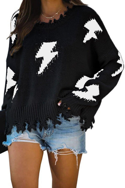 Khaki Distressed Knit Bolt Sweater - L & M Kee, LLC