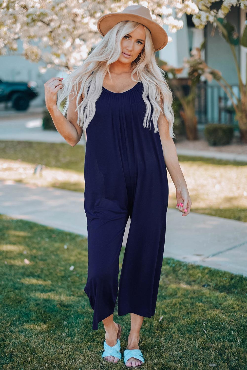 Spaghetti Straps Wide Leg Pocketed Jumpsuits - L & M Kee, LLC