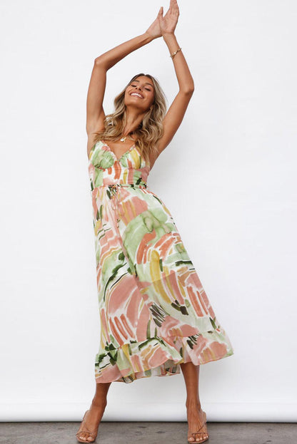 Multicolor Spaghetti Straps Graffti Print Long Dress - L & M Kee, LLC