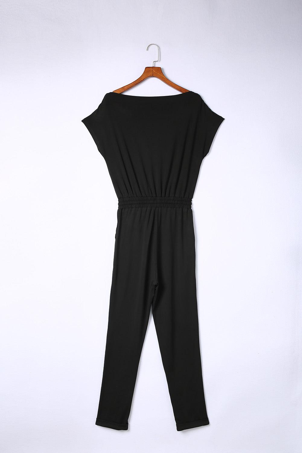 Tie Waist Short Sleeve Tapered Jumpsuit - L & M Kee, LLC