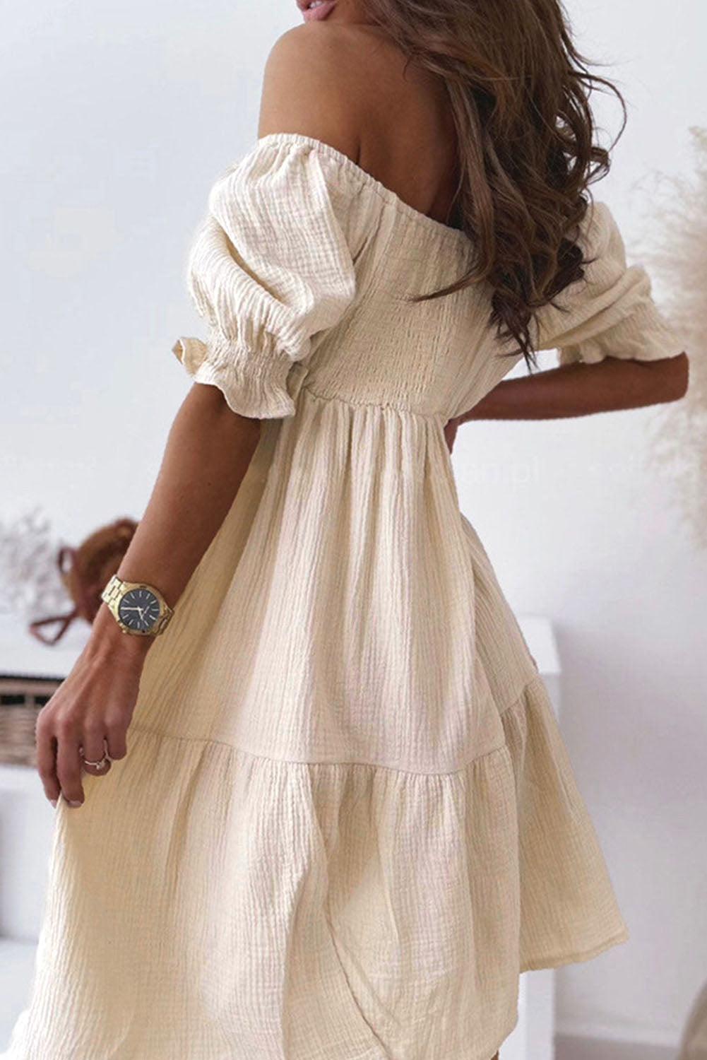 Crinkle Texture Off the Shoulder Princess Dress