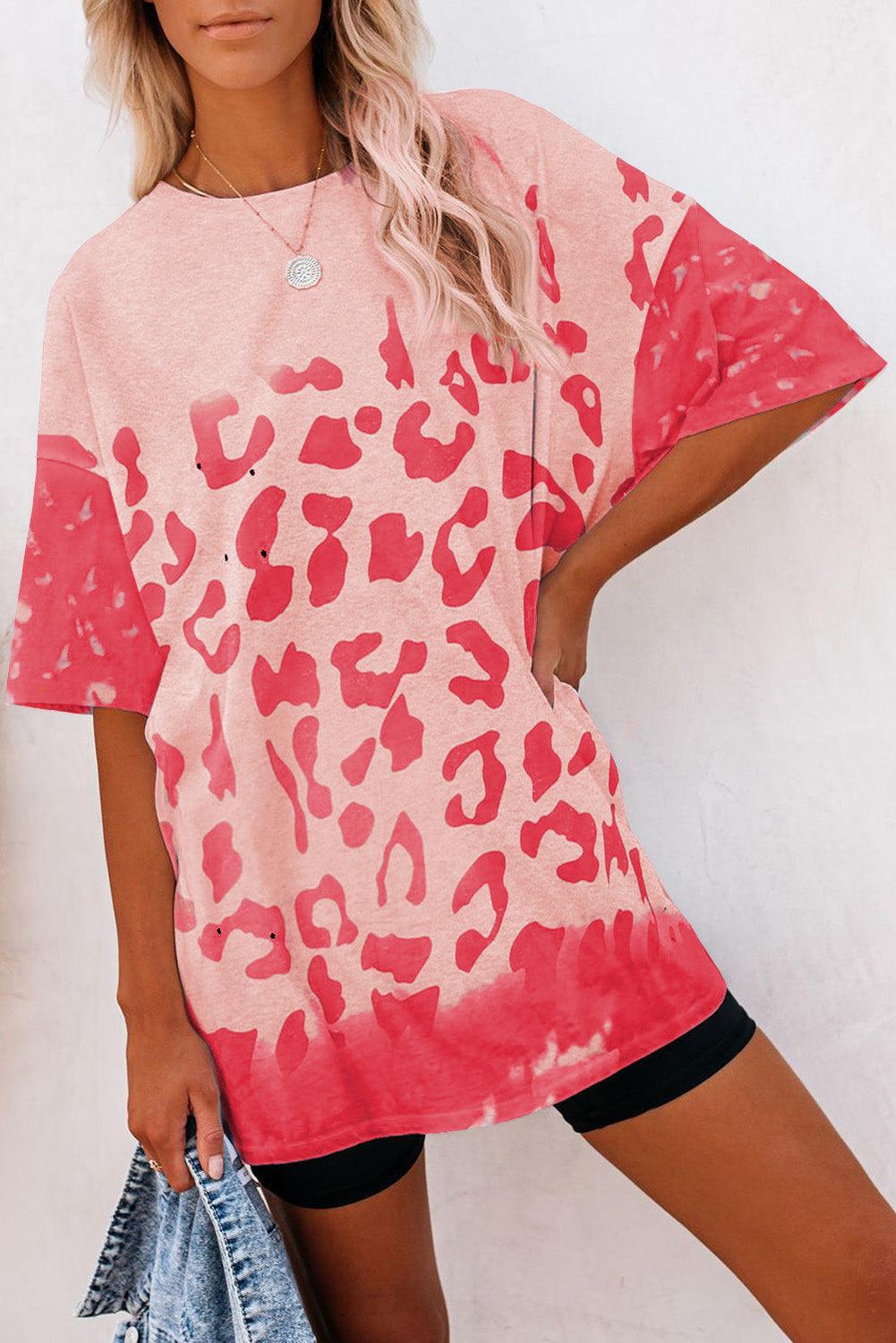 Leopard Bleached Boyfriend T Shirt - L & M Kee, LLC