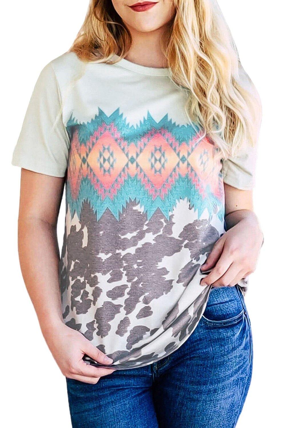 Multi-color Aztec Geometric Print T-shirt - L & M Kee, LLC