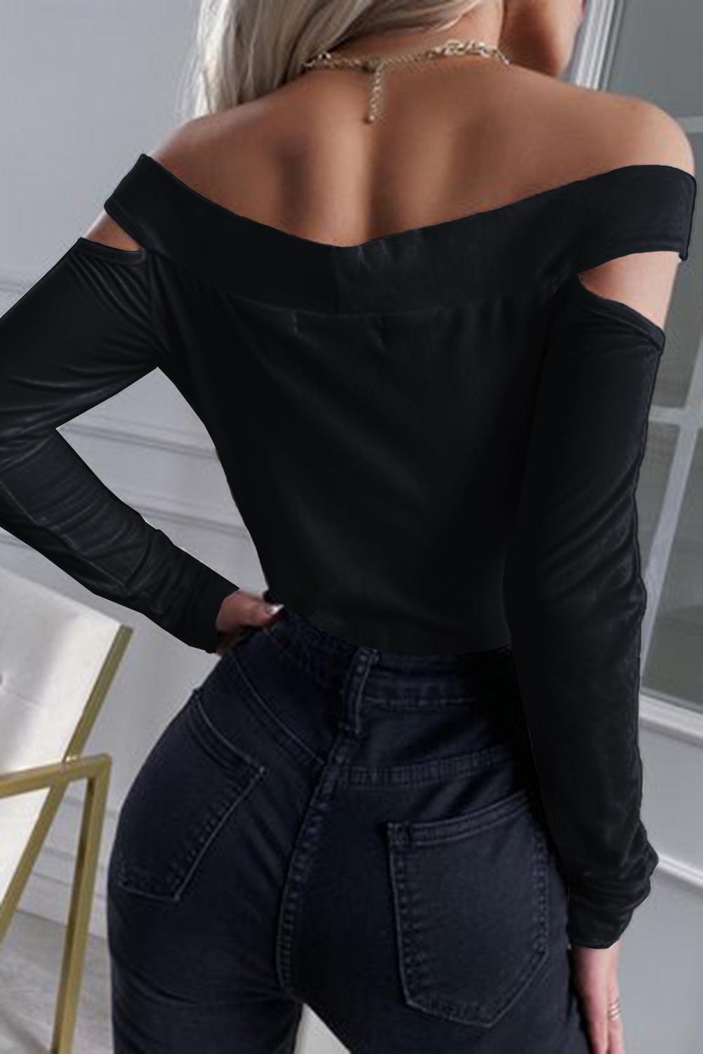 Hollow-out Off-the-shoulder Slim Fit Top - L & M Kee, LLC