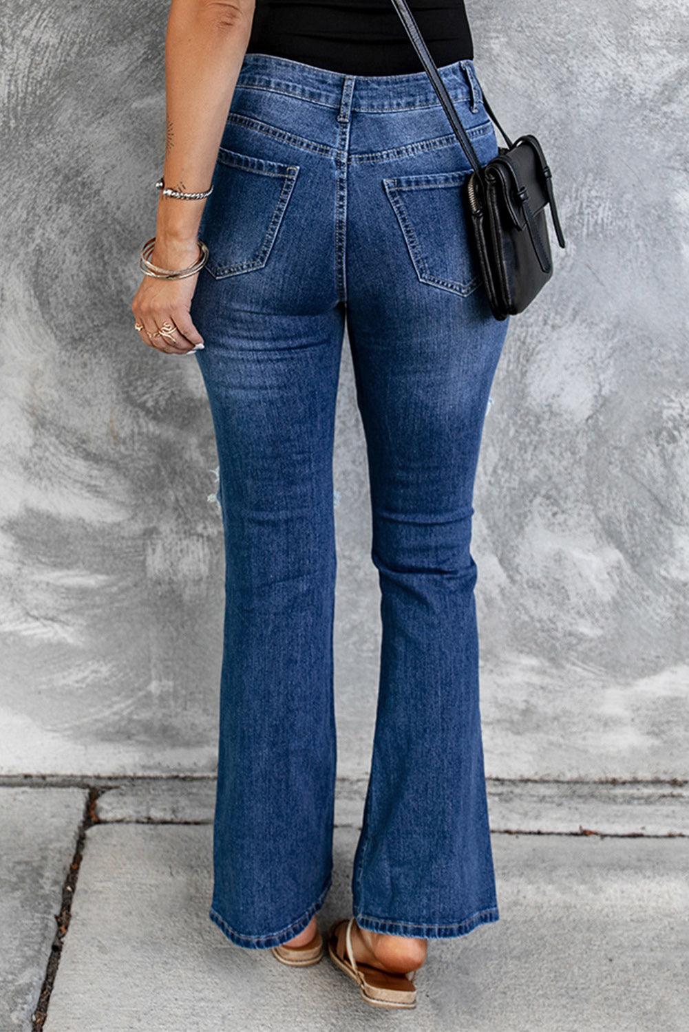 High Waist Distressed Bell Jeans - L & M Kee, LLC