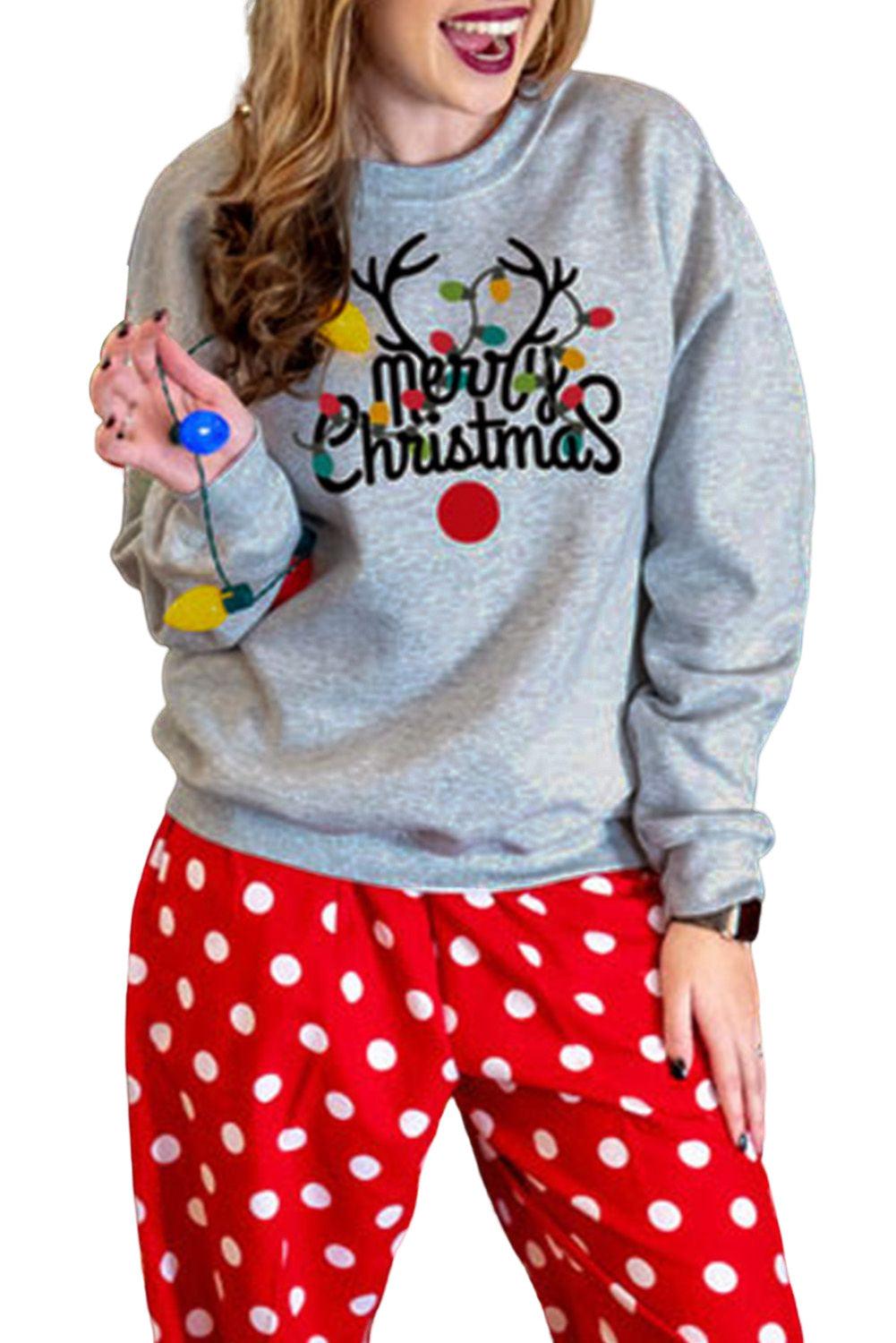 Merry Christmas Graphic Print Long Sleeve Sweatshirt - L & M Kee, LLC