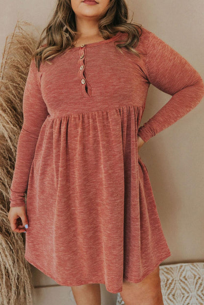 Plus Size Mineral Washed Ribbed Henley Dress - L & M Kee, LLC