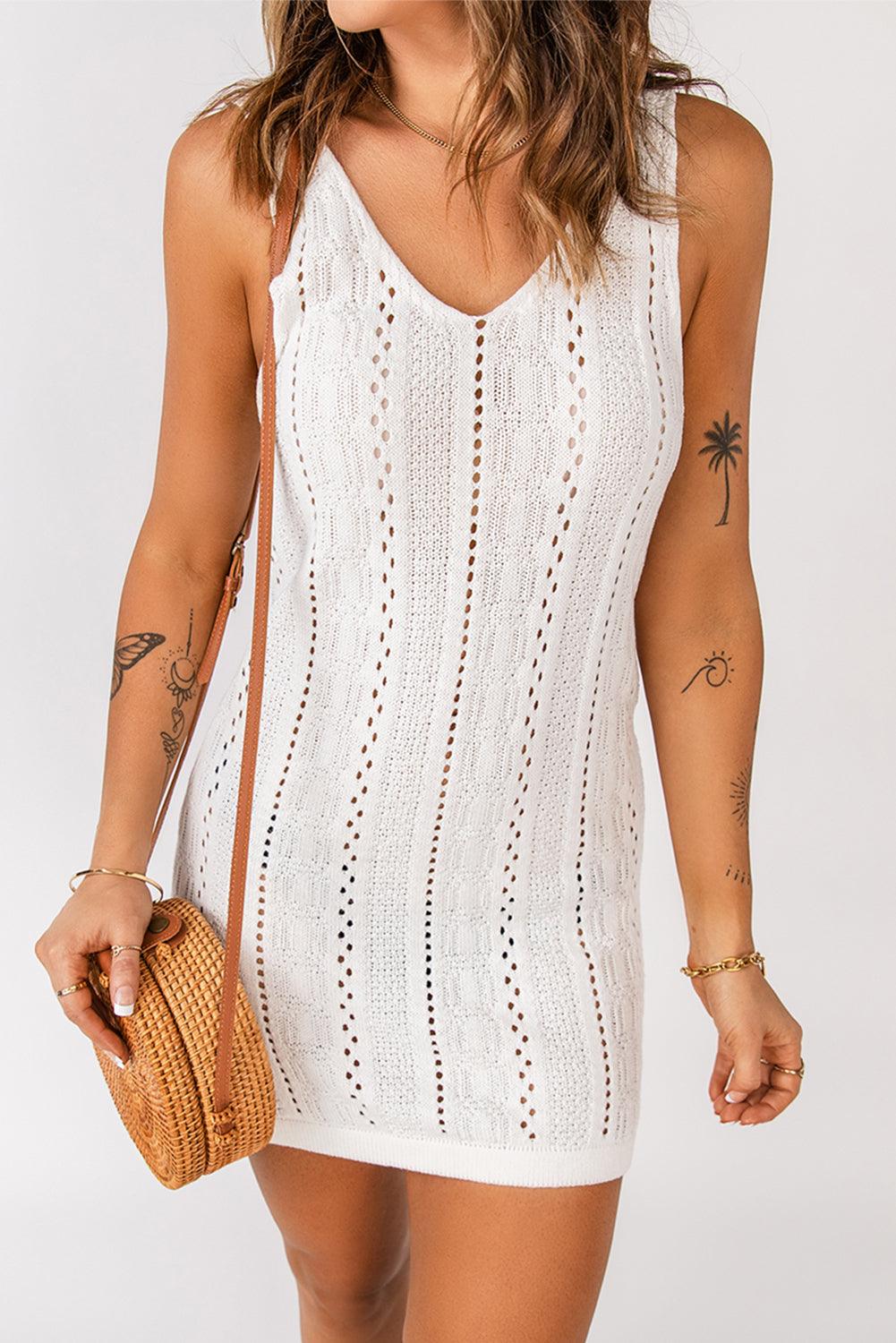 Openwork Crochet Sleeveless Beach Dress - L & M Kee, LLC