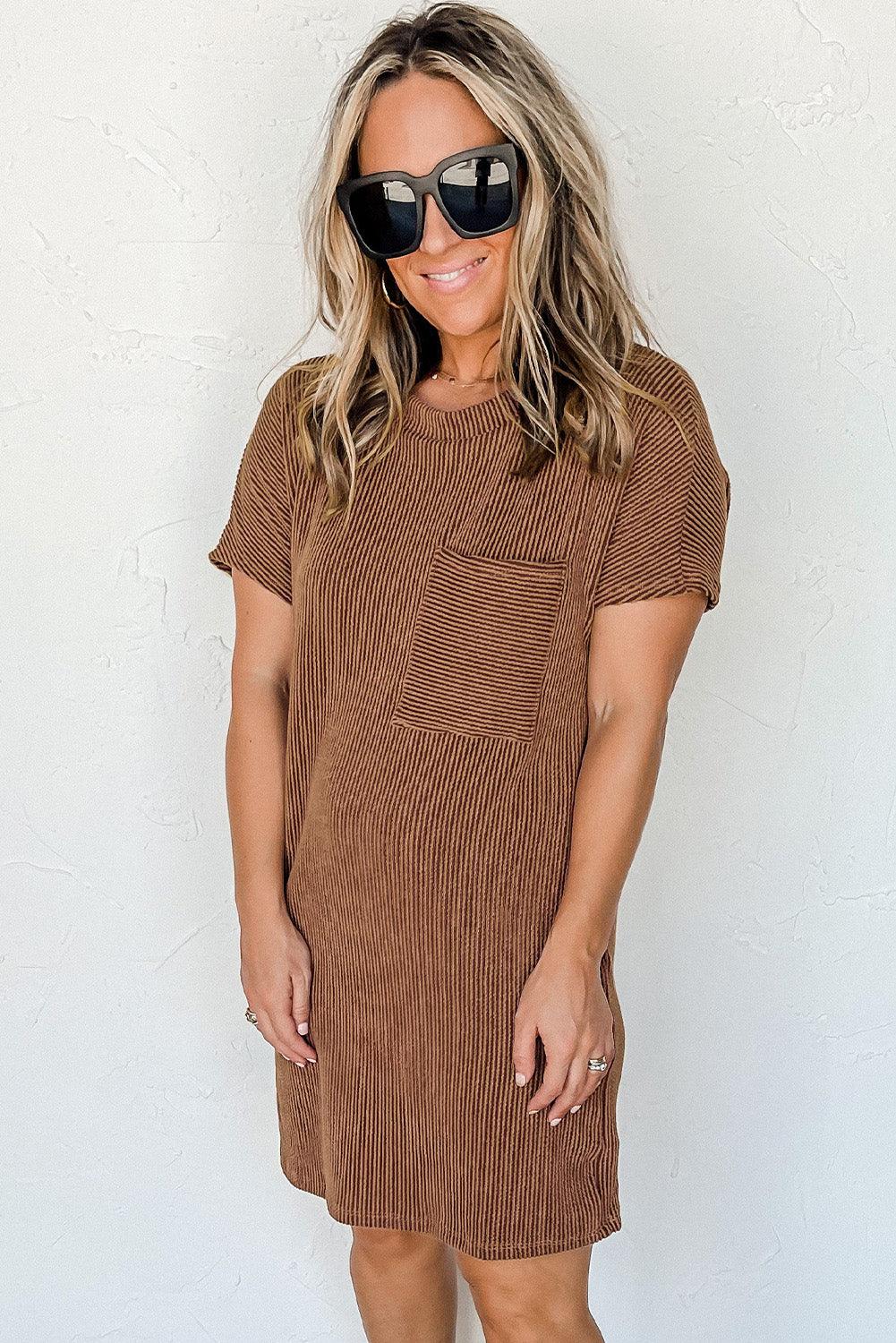 Striped Ribbed Knit T-shirt Shift Dress - L & M Kee, LLC