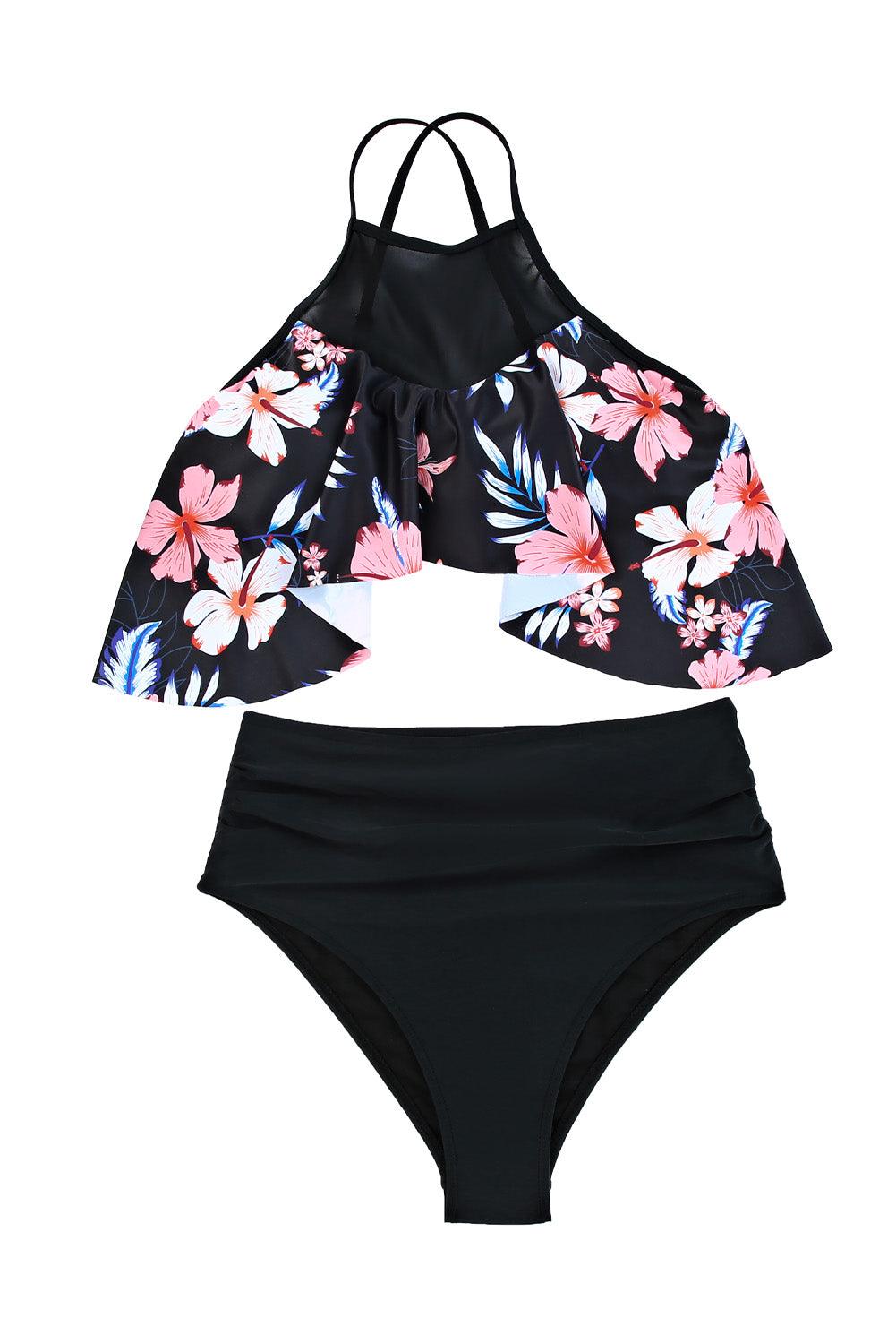 Mesh Floral Splicing Bikini - L & M Kee, LLC