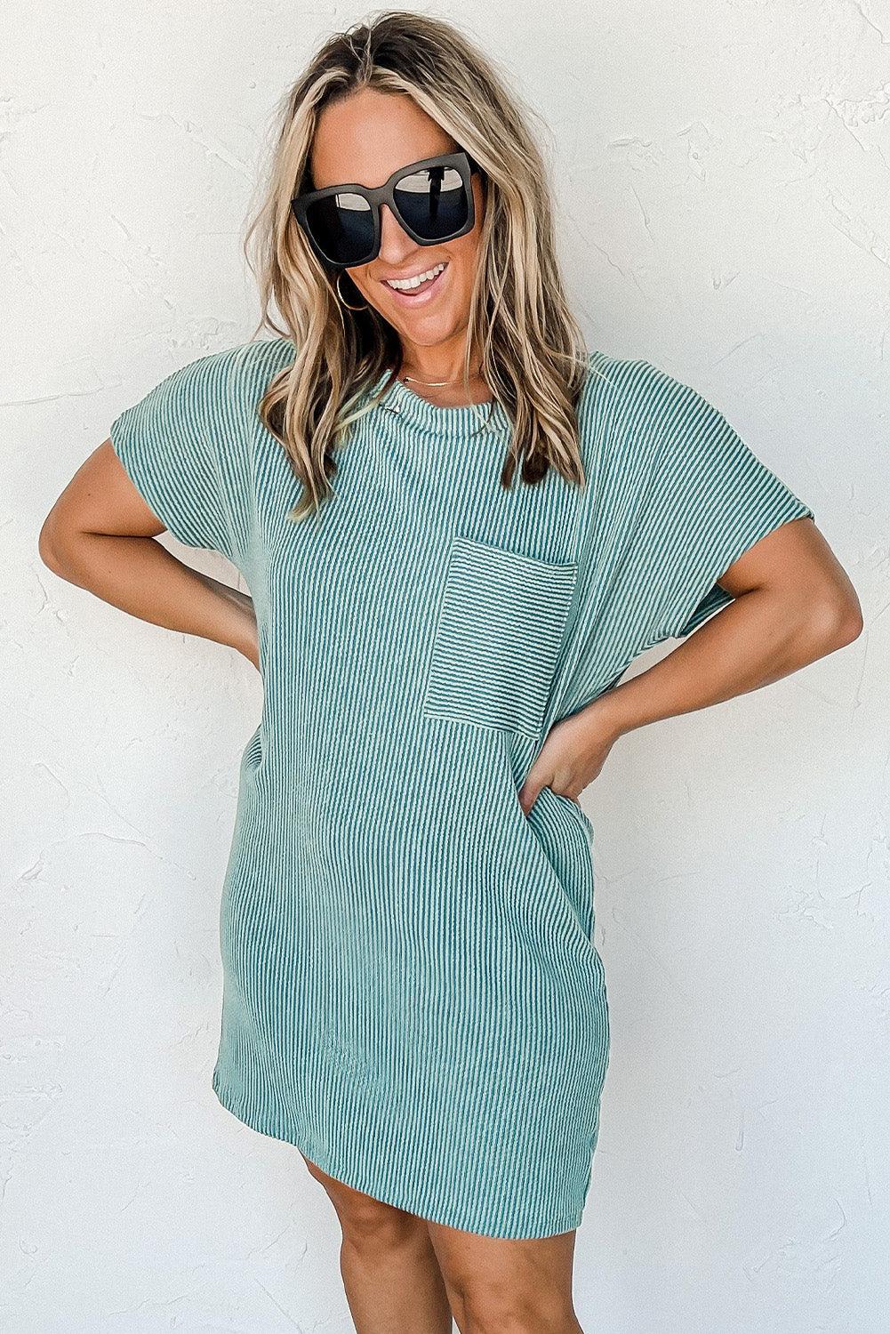 Striped Ribbed Knit T-shirt Shift Dress - L & M Kee, LLC