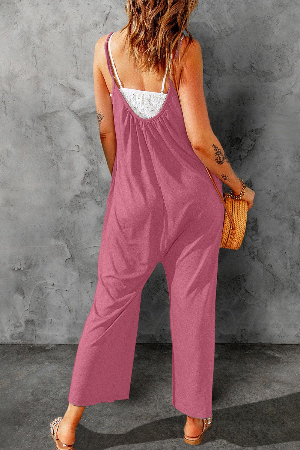 Spaghetti Straps Wide Leg Pocketed Jumpsuits - L & M Kee, LLC