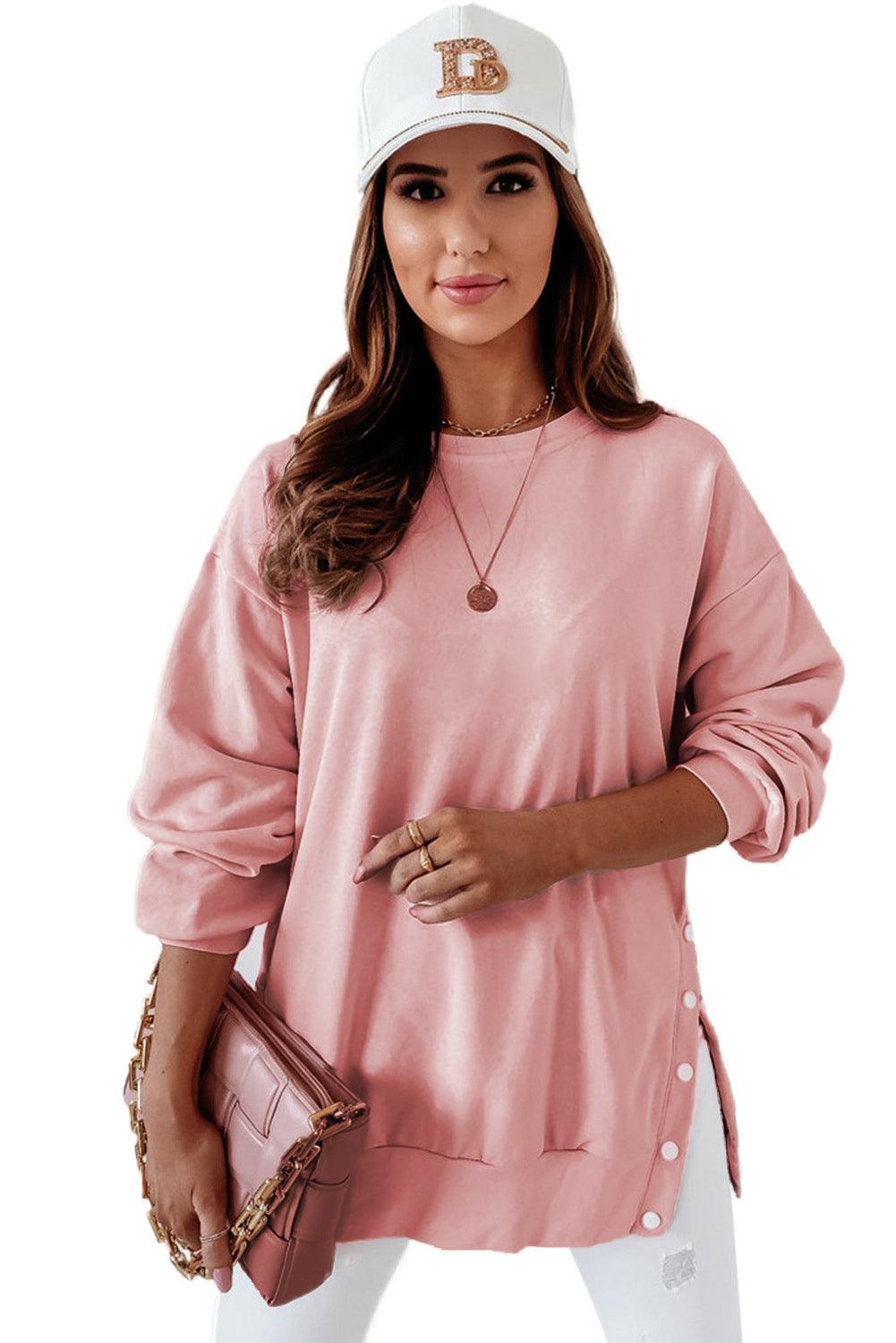 Crew Neck Slit Buttons Sweatshirt - L & M Kee, LLC