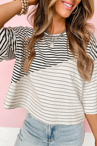 Striped Patchwork Short Sleeve Top