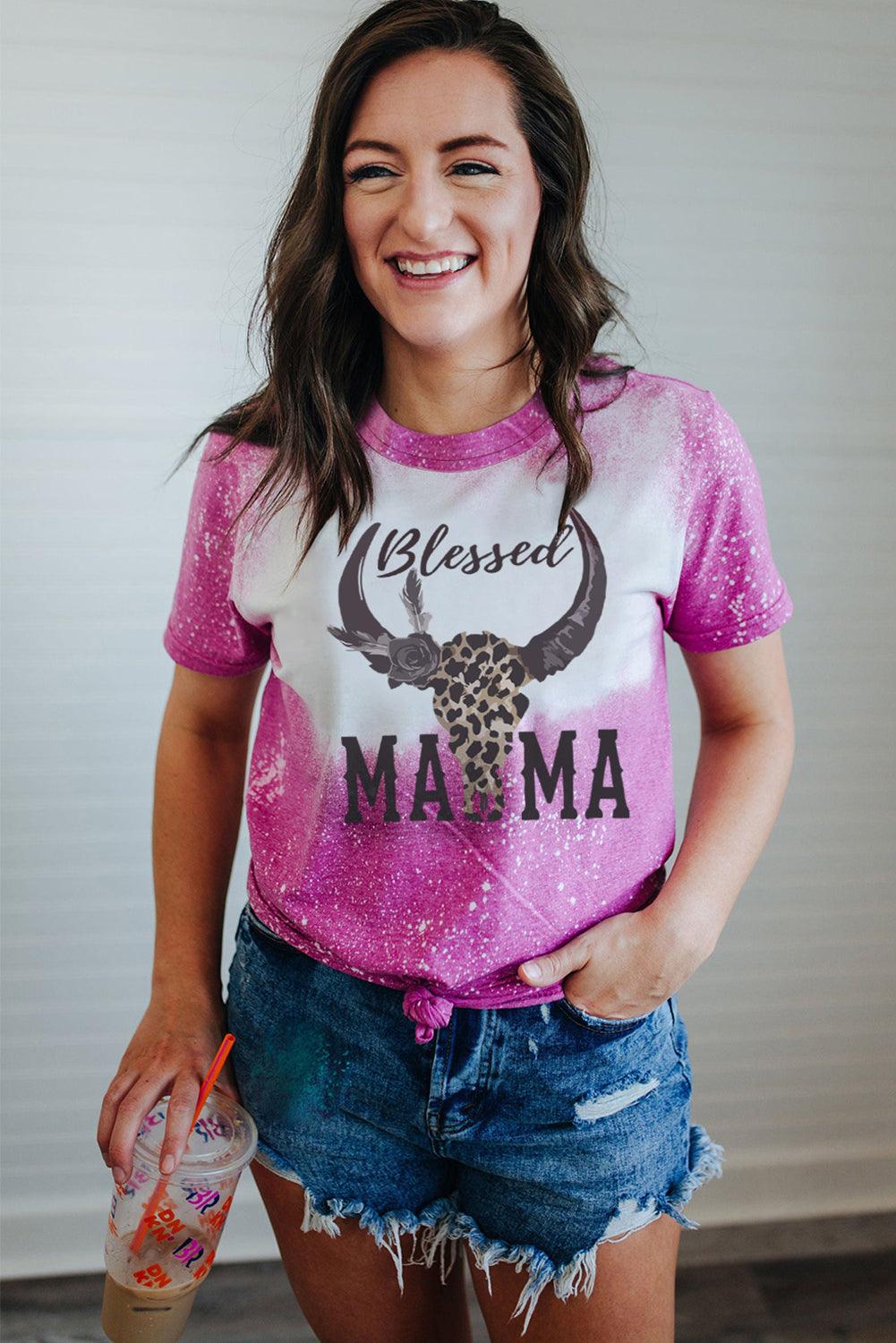 MAMA Leopard Letter Print Bleached T Shirt - L & M Kee, LLC