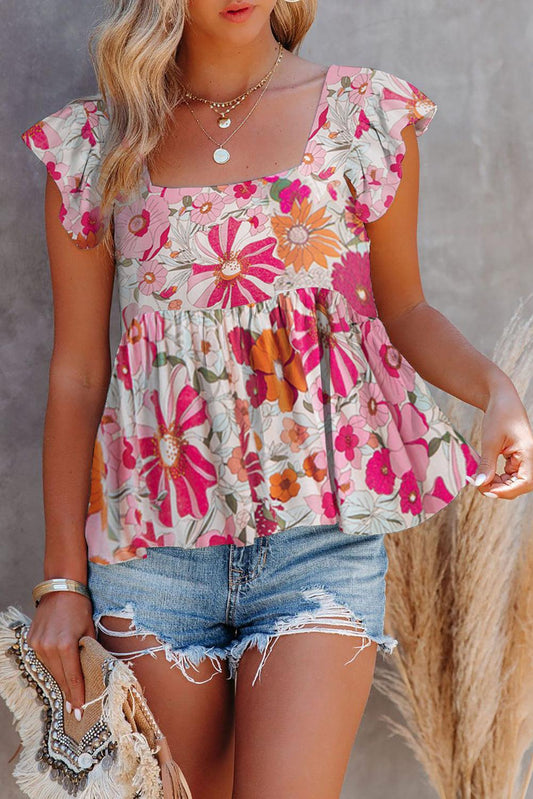 Multicolor Flutter Floral Print Flowy Tank Top - L & M Kee, LLC