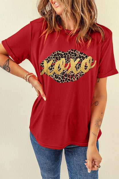 Khaki AMEN Leopard Print Short Sleeve Graphic T Shirt - L & M Kee, LLC