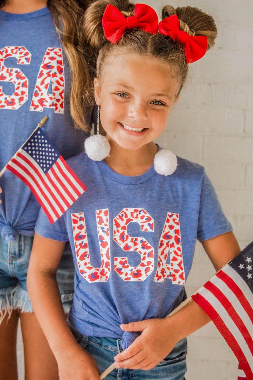 Parent-child Matching USA Leopard Print Kids T-Shirt - L & M Kee, LLC