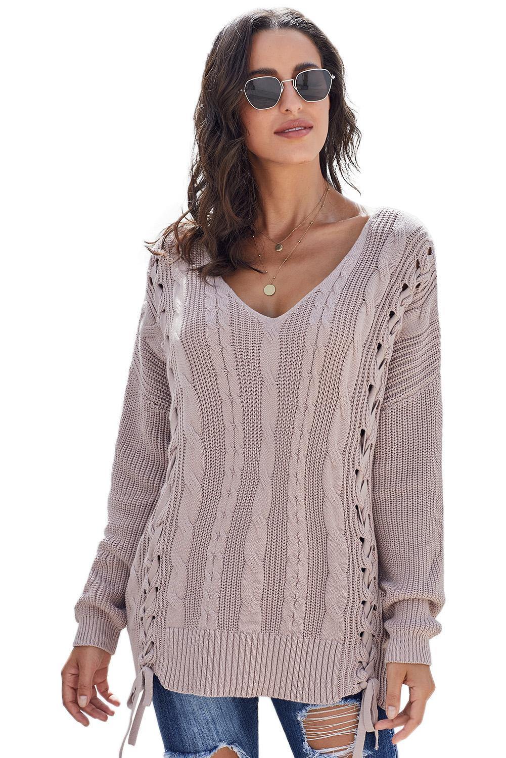 Love Letters Cable Knit Lace Up Sweater - L & M Kee, LLC