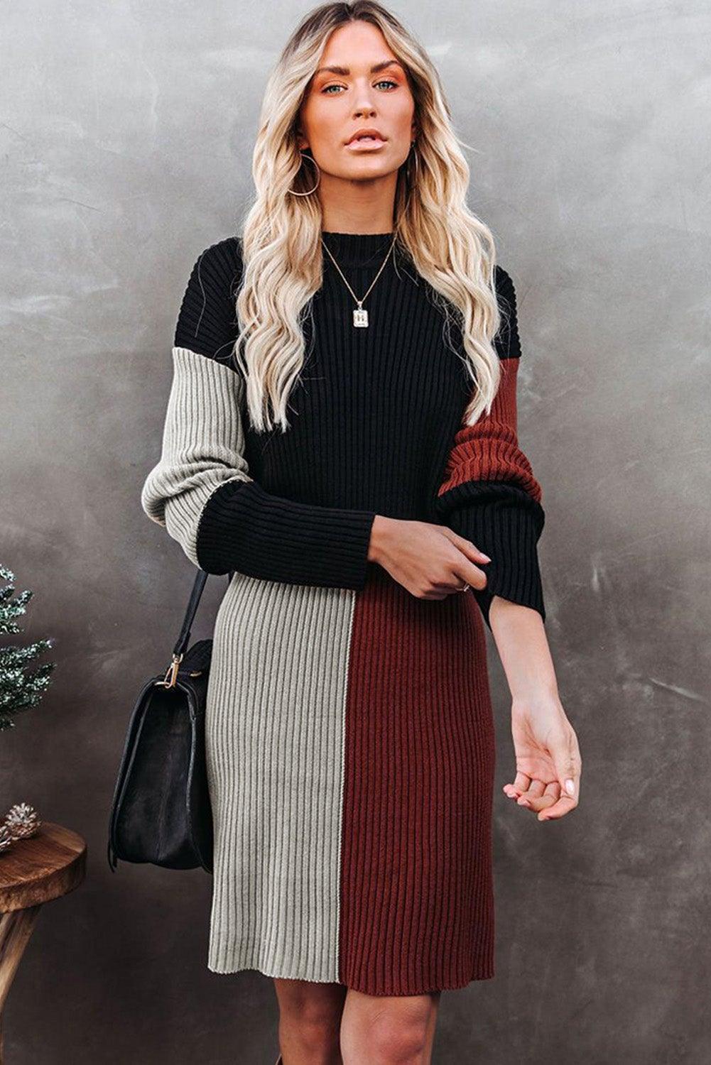 Colorblock Knit Sweater Dress - L & M Kee, LLC