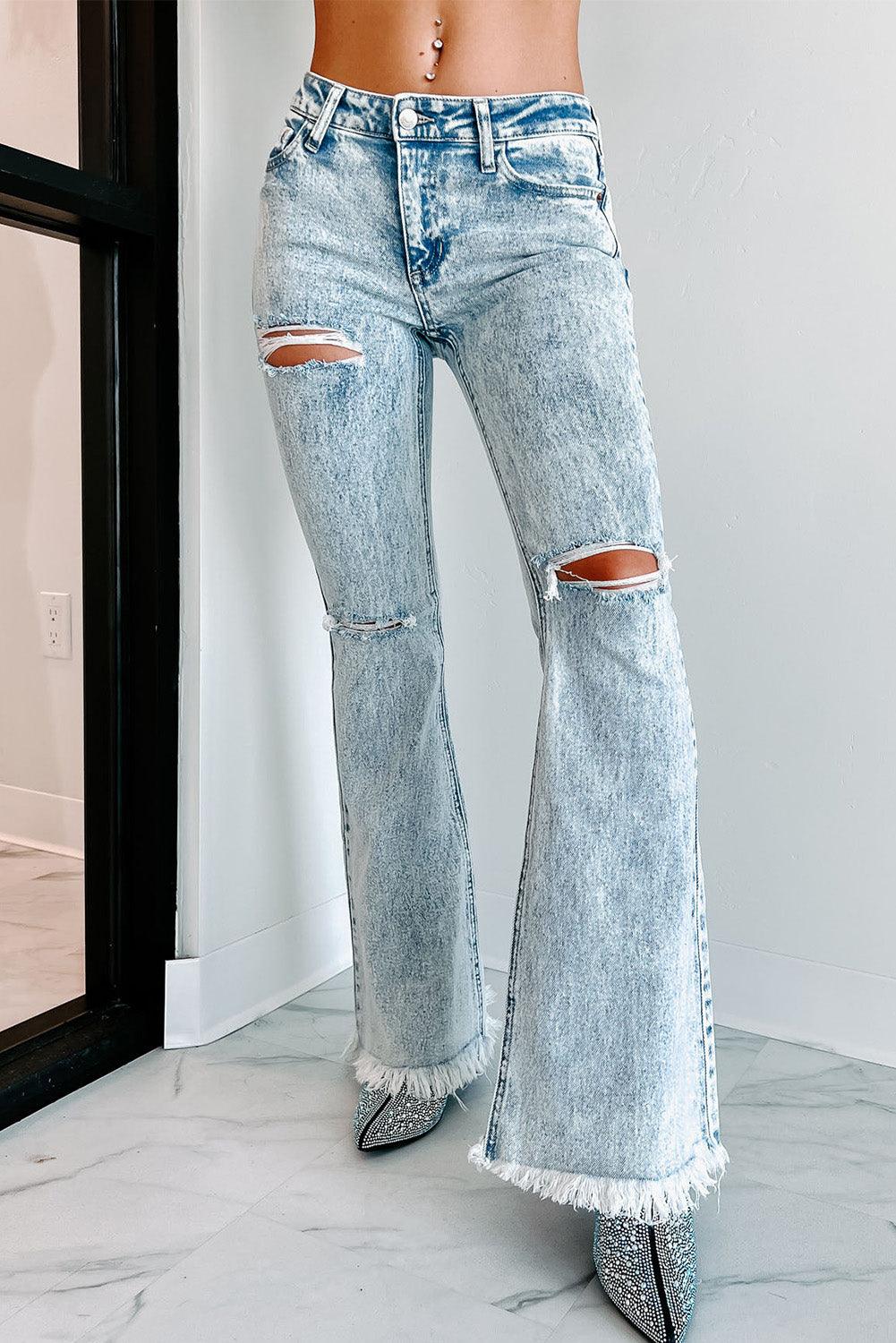 Distressed Acid Wash Flare Jeans - L & M Kee, LLC