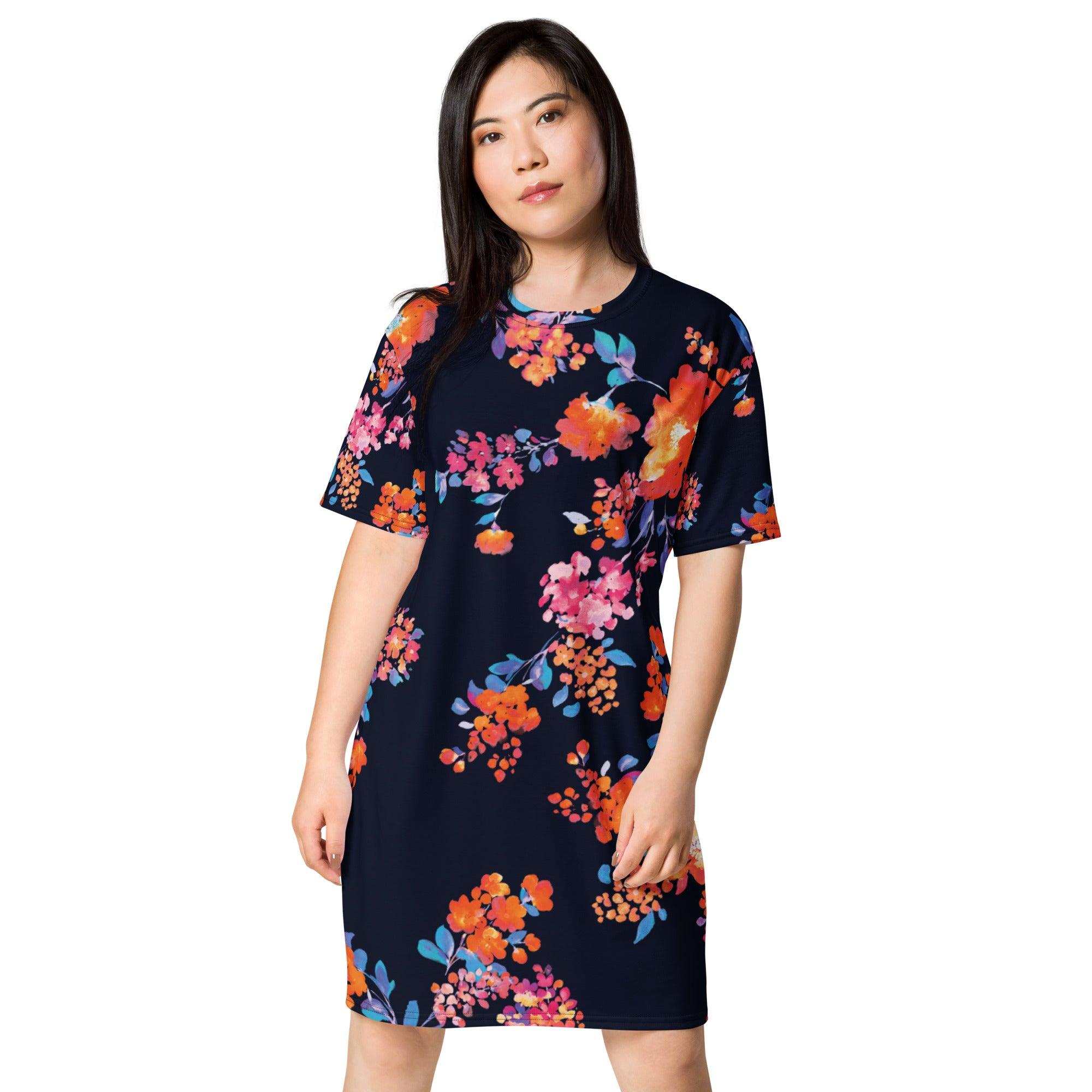 Dark Daisy T-Shirt Dress - L & M Kee, LLC