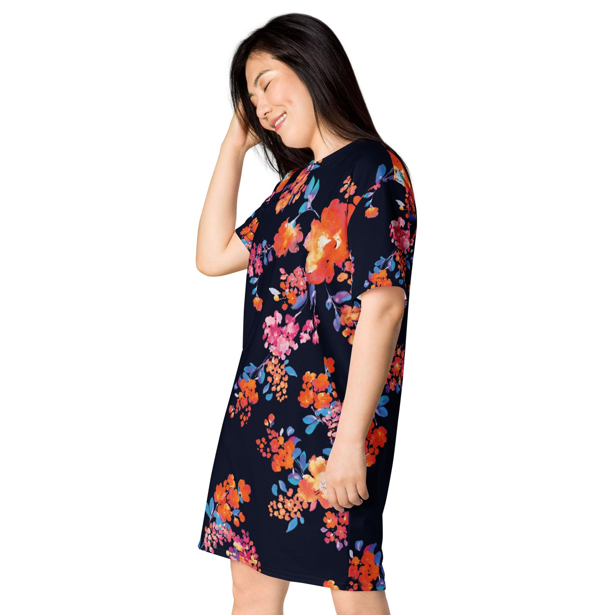 Dark Daisy T-Shirt Dress - L & M Kee, LLC