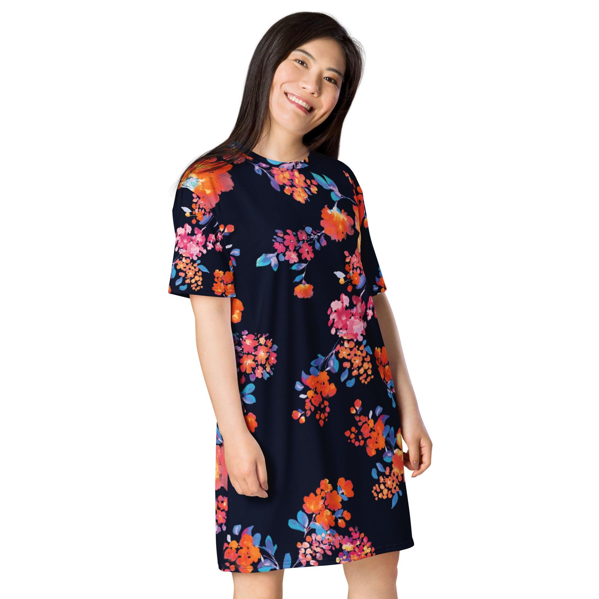 Dark Daisy T-Shirt Dress - L & M Kee, LLC
