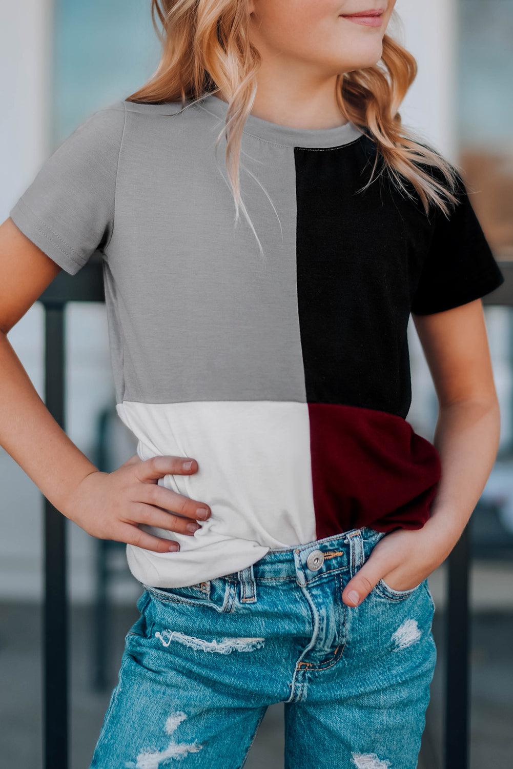 Wine Red Colorblock T-shirt with Slits - L & M Kee, LLC