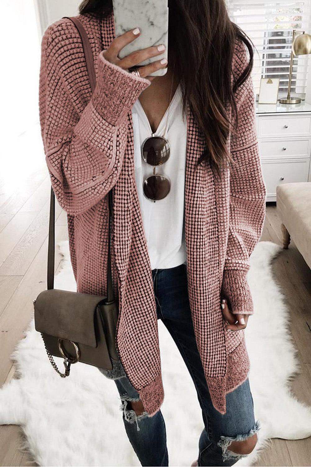 Plaid Knitted Long Open Front Cardigan - L & M Kee, LLC