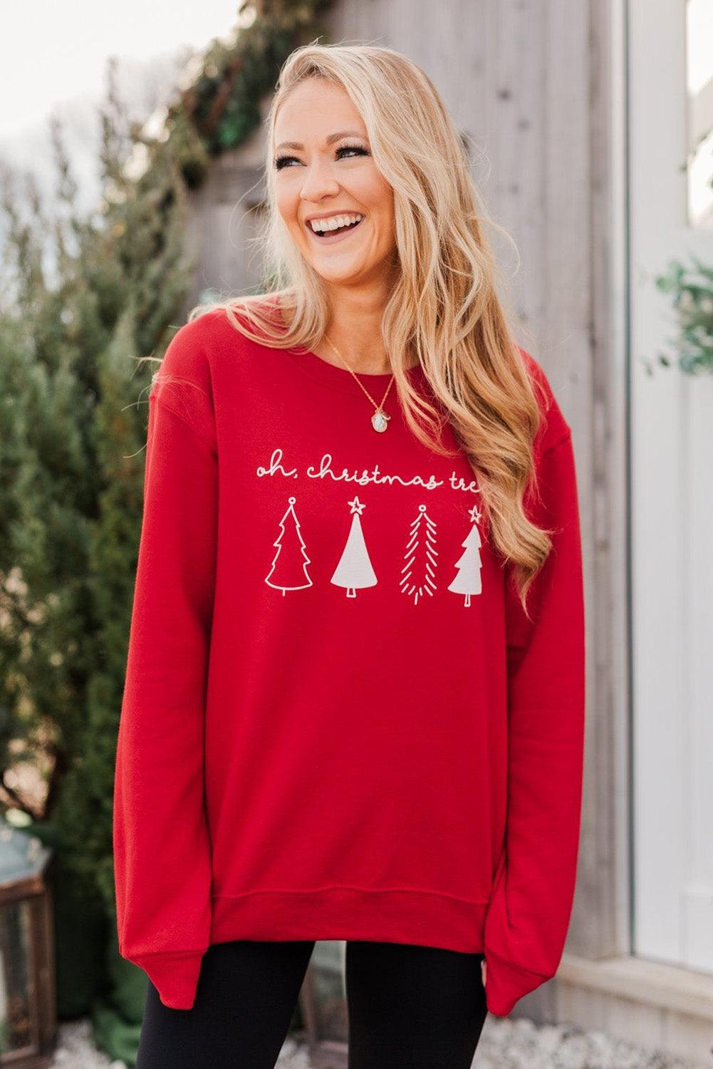 Merry Christmas Graphic Print Long Sleeve Sweatshirt - L & M Kee, LLC