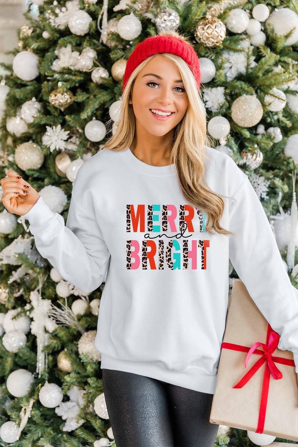 MERRY and BRIGHT Leopard Print Pullover Sweatshirt - L & M Kee, LLC