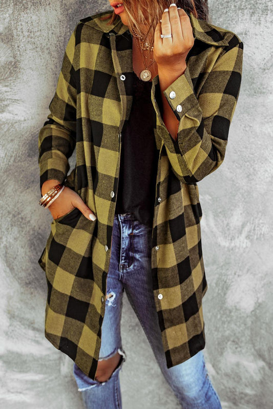 Turn-down Collar Plaid Shirt Coat - L & M Kee, LLC