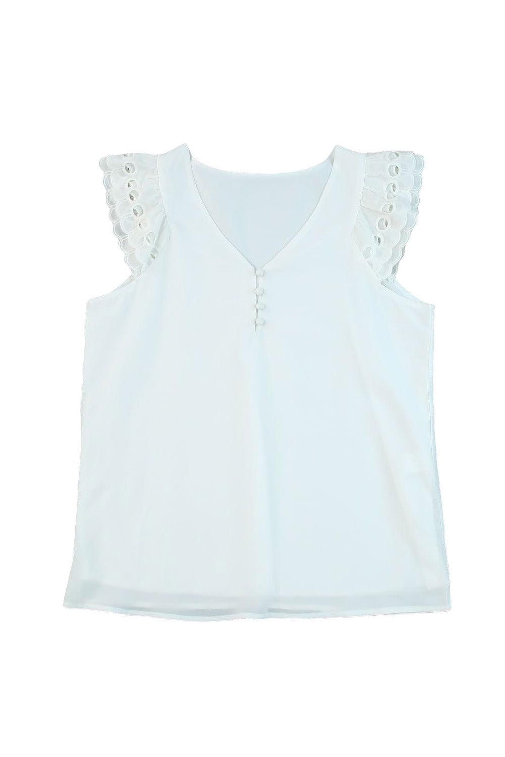 Layered Laser Cut Flutter Shoulder V Neck Top - L & M Kee, LLC