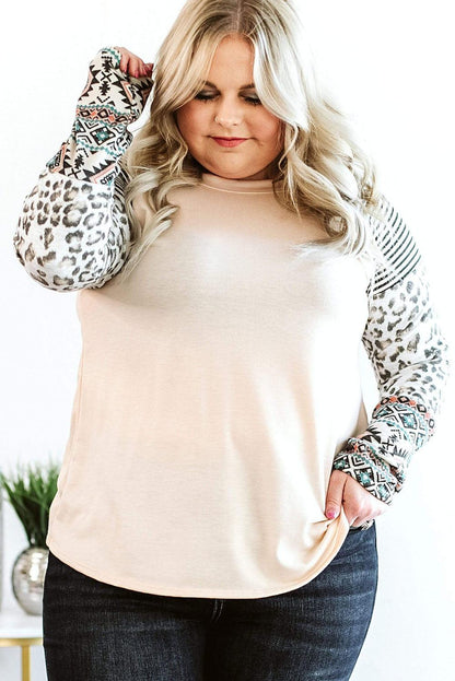 Plus Size Contrast Long Sleeve Top - L & M Kee, LLC