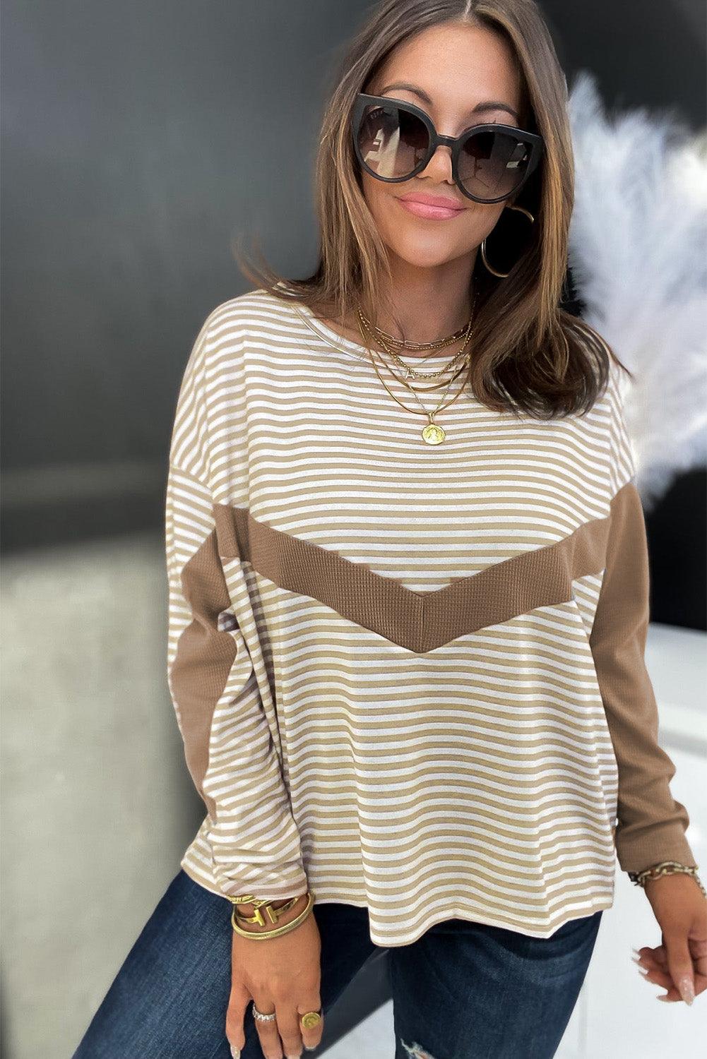 Striped Patchwork Long Sleeve Top - L & M Kee, LLC