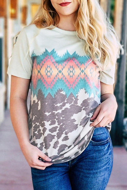Multi-color Aztec Geometric Print T-shirt - L & M Kee, LLC