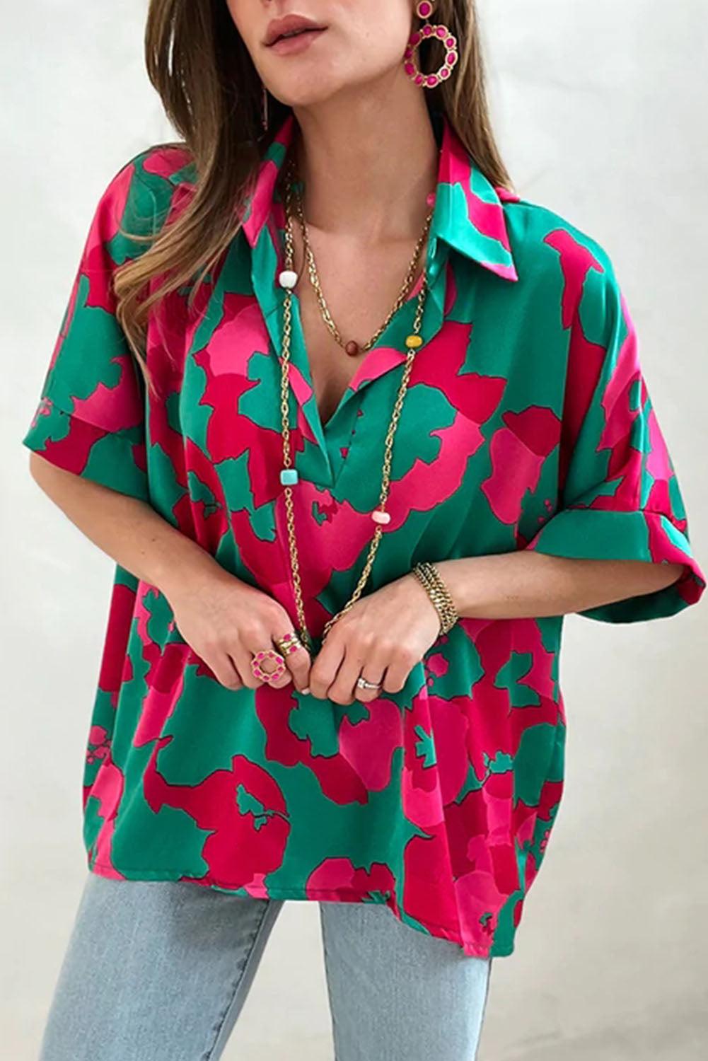 Abstract Print V Neck Blouse - L & M Kee, LLC