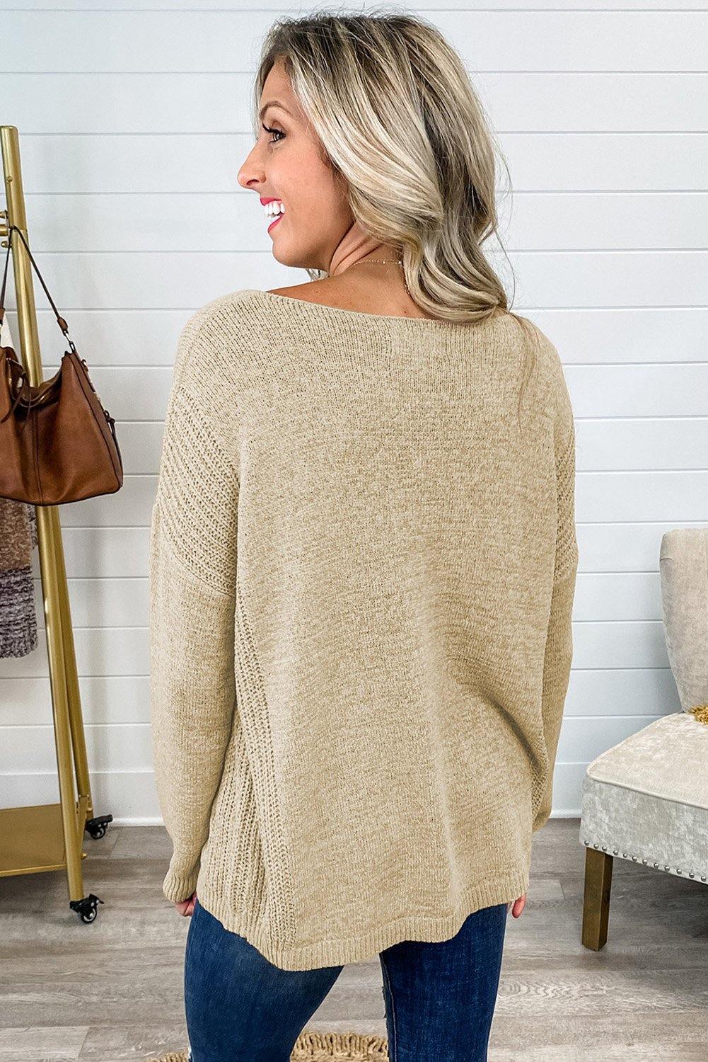 Long Sleeve Drop Shoulder Knitted Sweater - L & M Kee, LLC