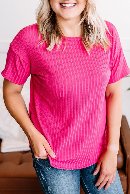 Plus Size Ribbed Knit T-shirt - L & M Kee, LLC