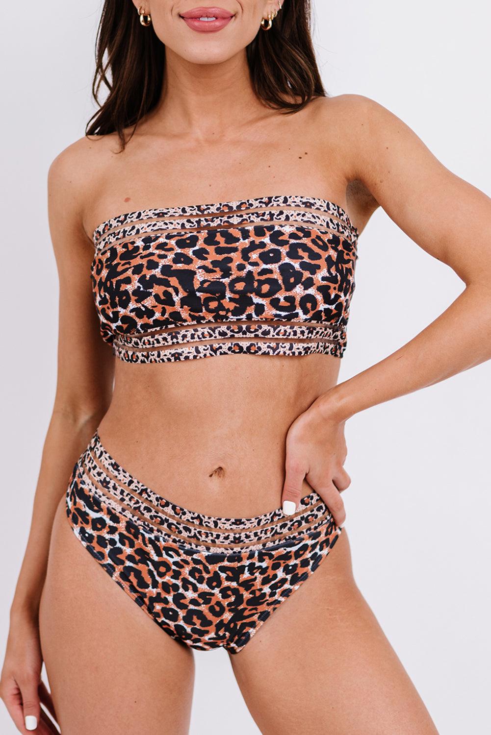 Print Bandeau Webbing High Waist Sexy Bikini Swimsuit - L & M Kee, LLC
