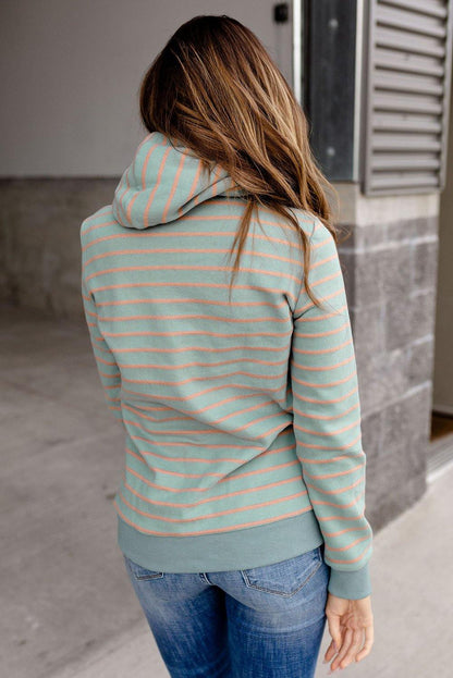 Striped Turtleneck Hoodie with Pocket - L & M Kee, LLC