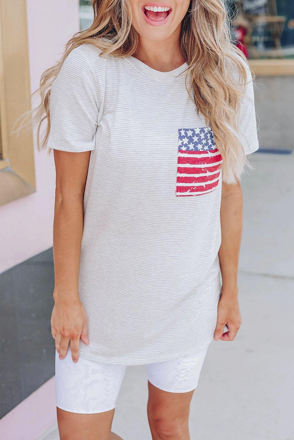 Only In America Pocket Striped T-shirt - L & M Kee, LLC