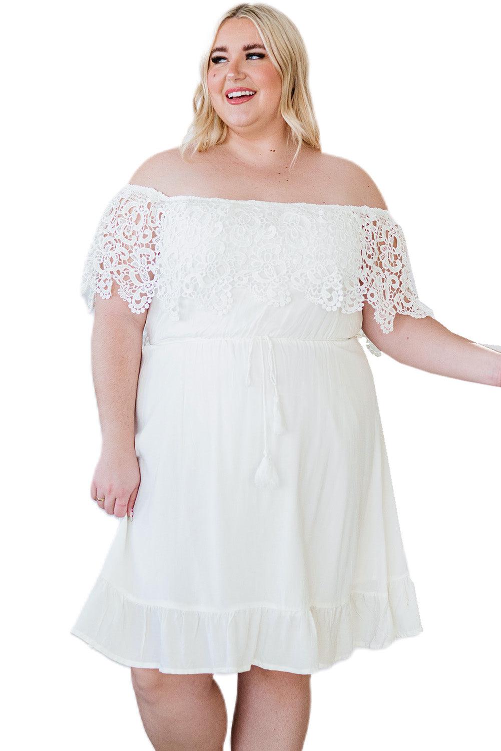 Off-the-shoulder Lace Sleeves Plus size Dress - L & M Kee, LLC