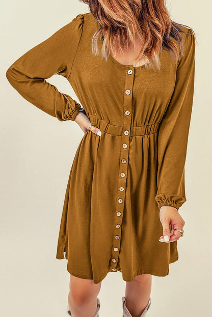 Button Up High Waist Long Sleeve Dress - L & M Kee, LLC