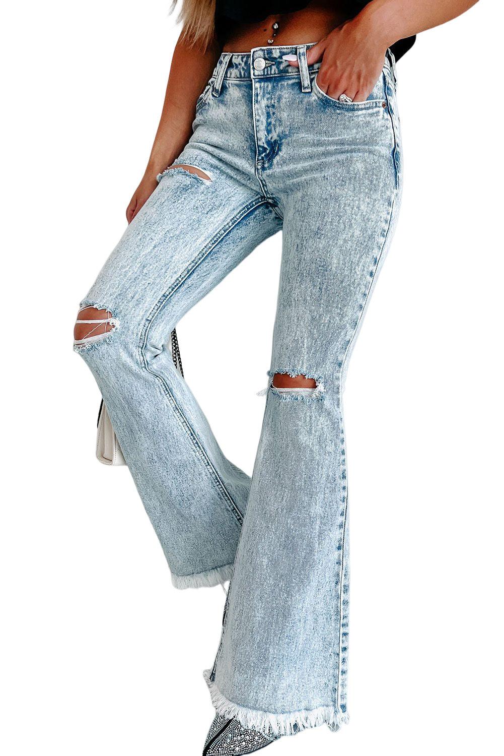 Distressed Acid Wash Flare Jeans - L & M Kee, LLC