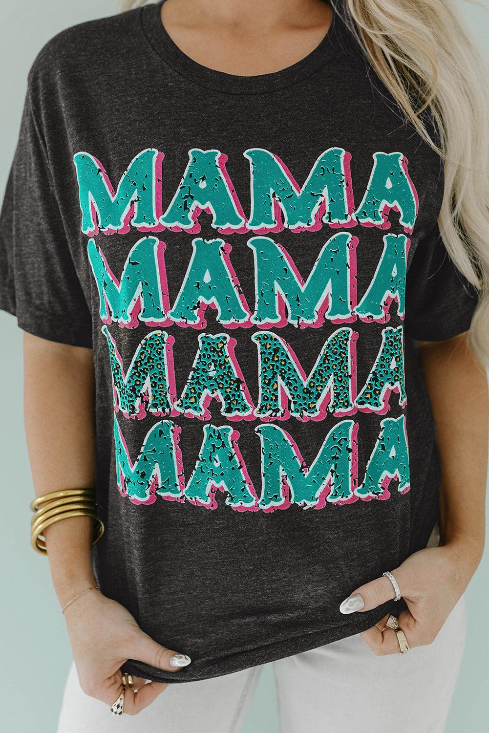 MAMA Letter Print Vintage Leopard Graphic T Shirt