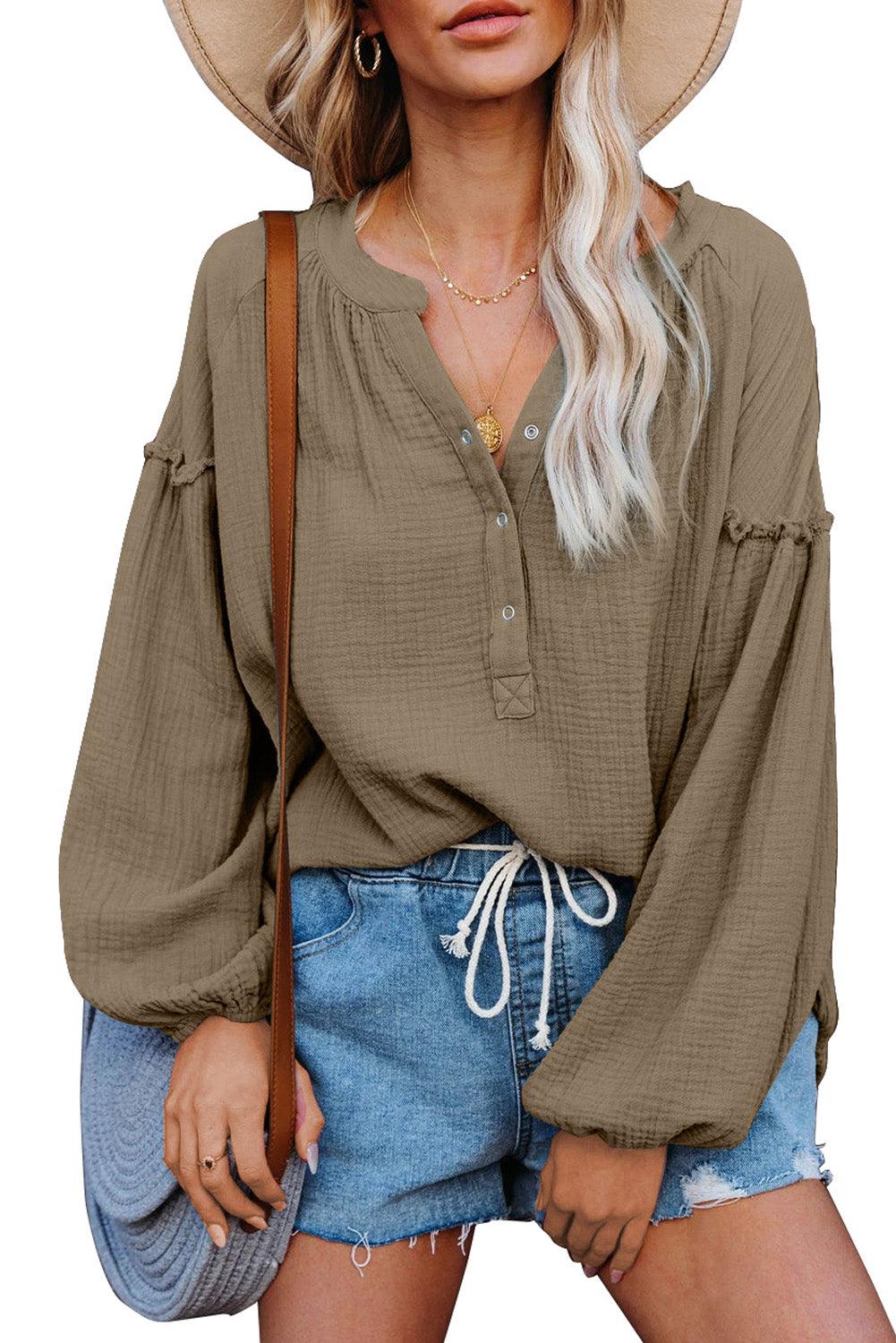 Casual Balloon Sleeve Crinkled Top - L & M Kee, LLC