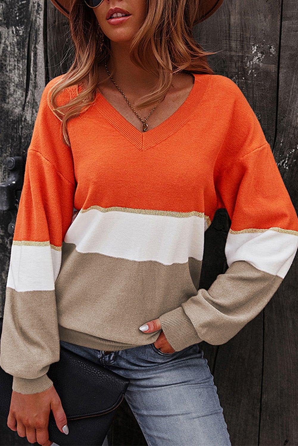 Colorblock V Neck Sweater - L & M Kee, LLC